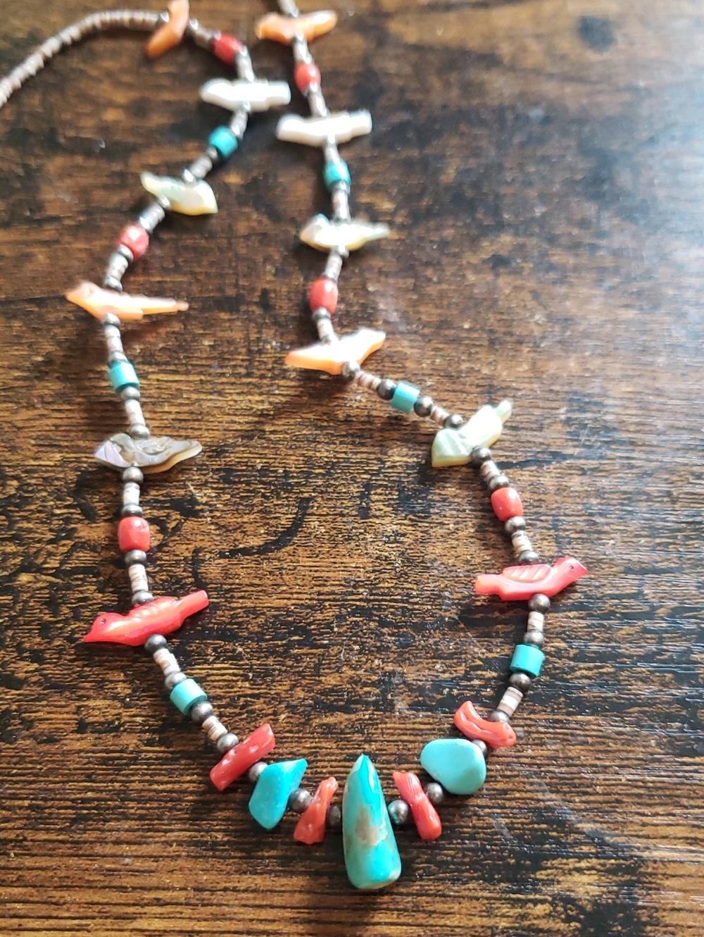 Southwestern Heishi Beaded Bird Fetish Necklace From Santo Domingo Pueblo